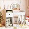 Kids Vanity Table Set with Colorful LED Mirror & Bunny Chair Wooden Makeup Desk with Storage Drawers